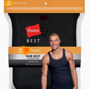 3 black Hanes tank top for men size large